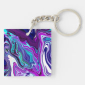 Paarse, blauwe en Blauwgroen Abstracte Fluid Art Sleutelhanger (Achterkant)
