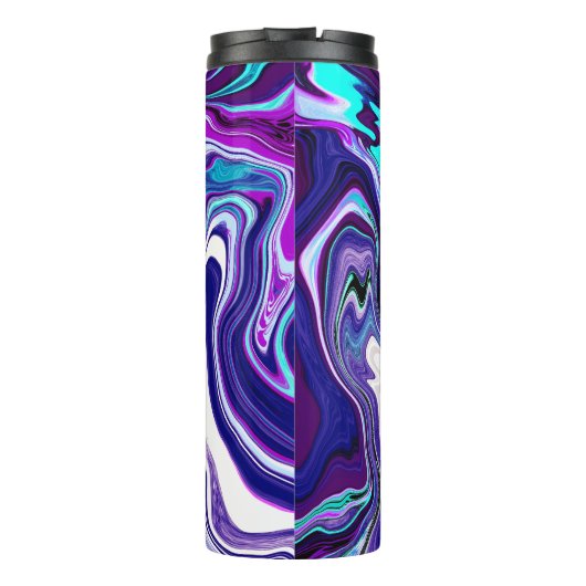 Paarse, blauwe en Blauwgroen Abstracte Fluid Art Thermosbeker (Achterkant)