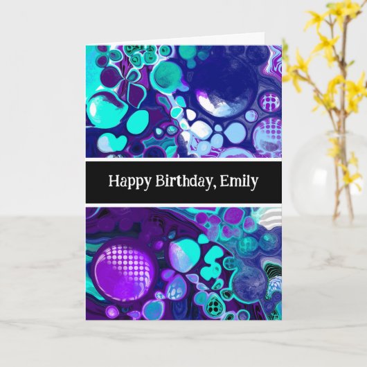 Paarse, blauwe en Blauwgroen Abstracte marmerdag Kaart (Gele Bloem)