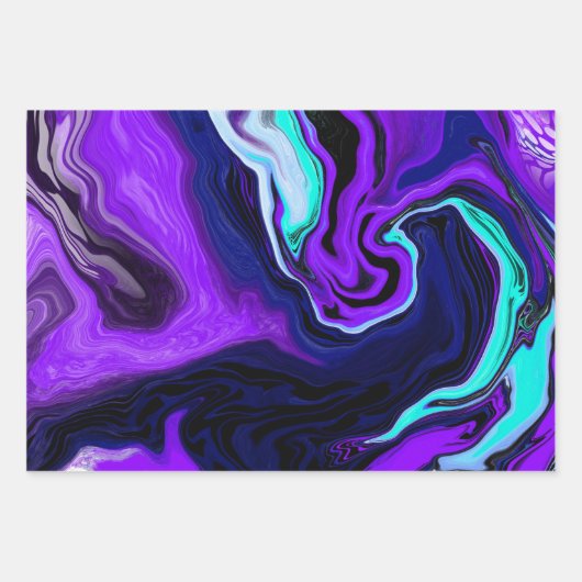 Paarse, blauwe en Blauwgroen Abstracte marmerkunst Inpakpapier Vel (Voorkant 3)