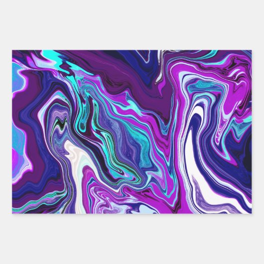 Paarse, blauwe en Blauwgroen Abstracte marmerkunst Inpakpapier Vel (Voorkant)