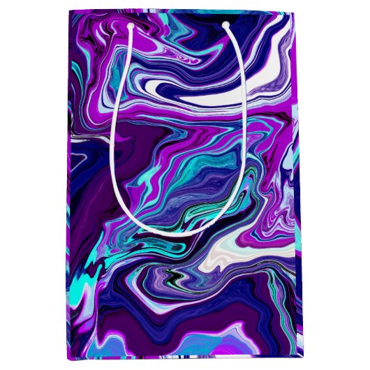 Paarse, blauwe en Blauwgroen Abstracte marmerkunst Medium Cadeauzakje (Voorkant)