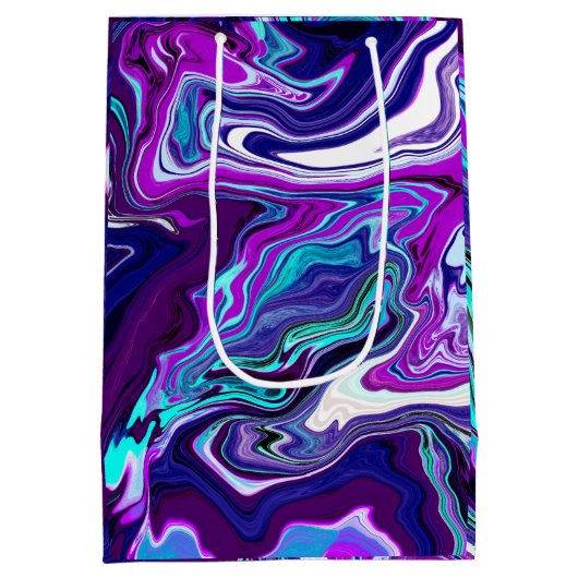 Paarse, blauwe en Blauwgroen Abstracte marmerkunst Medium Cadeauzakje (Achterkant)