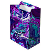 Paarse, blauwe en Blauwgroen Abstracte marmerkunst Medium Cadeauzakje (Achterkant Gekanteld)
