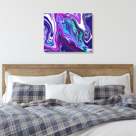 Paarse, blauwe en Blauwgroen Abstracte moderne kun Canvas Afdruk (Insitu (Slaapkamer))