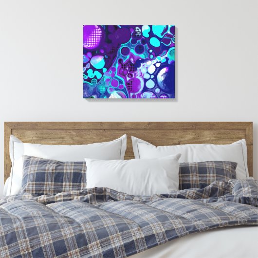 Paarse, blauwe en Blauwgroen Abstracte moderne kun Canvas Afdruk (Insitu (Slaapkamer))