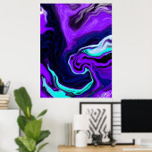 Paarse, blauwe en Blauwgroen Abstracte moderne kun Poster (Thuiskantoor)