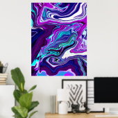 Paarse, blauwe en Blauwgroen Abstracte moderne kun Poster (Thuiskantoor)