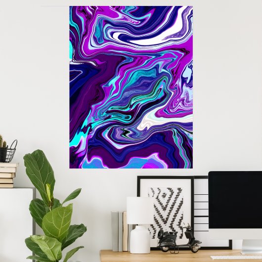 Paarse, blauwe en Blauwgroen Abstracte moderne kun Poster (Thuiskantoor)