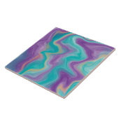 Paarse, blauwe en Blauwgroen Fluid Art Tegeltje (Zijkant)