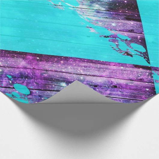 Paarse, blauwe en Blauwgroen houten planken en ver Cadeaupapier (Hoek)