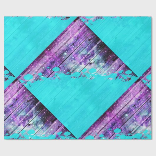 Paarse, blauwe en Blauwgroen houten planken en ver Cadeaupapier (Vlak)