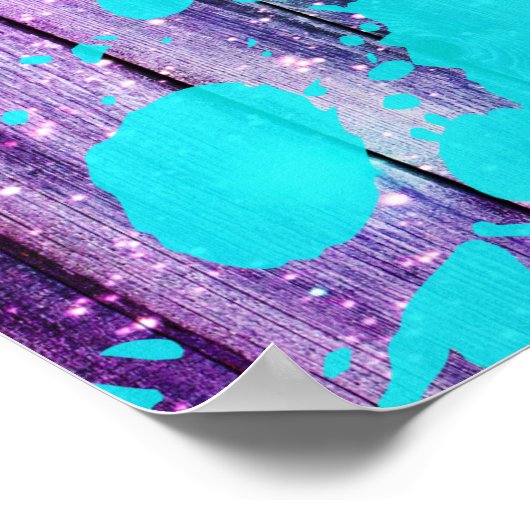 Paarse, blauwe en Blauwgroen houten planken en ver Poster (Hoek)