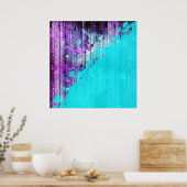 Paarse, blauwe en Blauwgroen houten planken en ver Poster (Keuken)