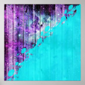 Paarse, blauwe en Blauwgroen houten planken en ver Poster (Voorkant)