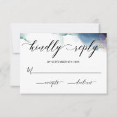 Paarse, Blauwe en Blauwgroen Waterverf Bruiloft RS RSVP Kaartje (Voorkant)