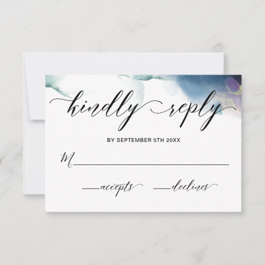 Paarse, Blauwe en Blauwgroen Waterverf Bruiloft RS RSVP Kaartje (Voorkant)