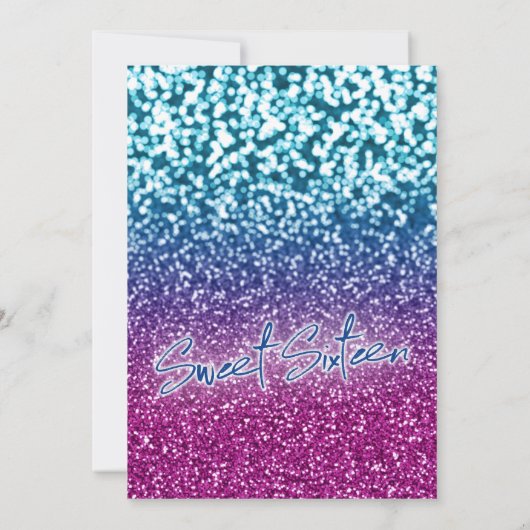 Paarse Blauwe en Bokeh Lights Glam Sweet 16 Kaart (Achterkant)