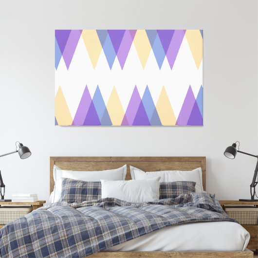 Paarse, blauwe en gele driehoeken canvas afdruk (Insitu (Slaapkamer))