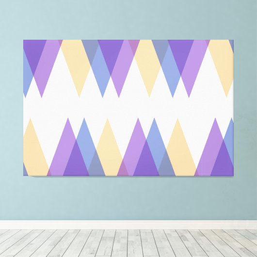 Paarse, blauwe en gele driehoeken canvas afdruk (Insitu (Houten vloer))