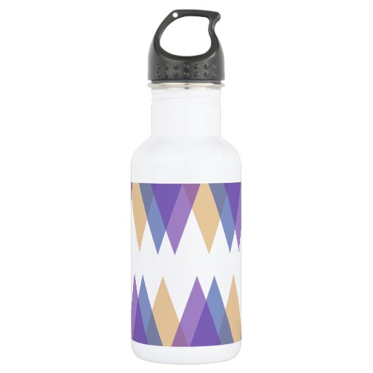 Paarse, blauwe en gele driehoeken waterfles  (Voorkant)