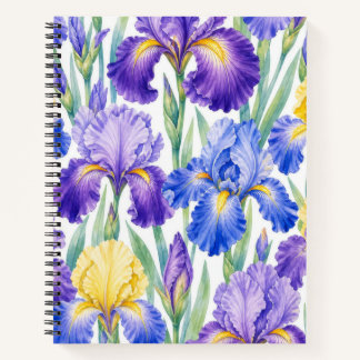 Paarse Blauwe en Gele Iris Bloemige Notitieboek
