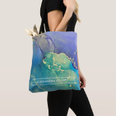 Paarse blauwe en gouden Abstracte kunst Tote Bag (Dichtbij)