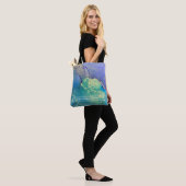 Paarse blauwe en gouden Abstracte kunst Tote Bag (Op model)