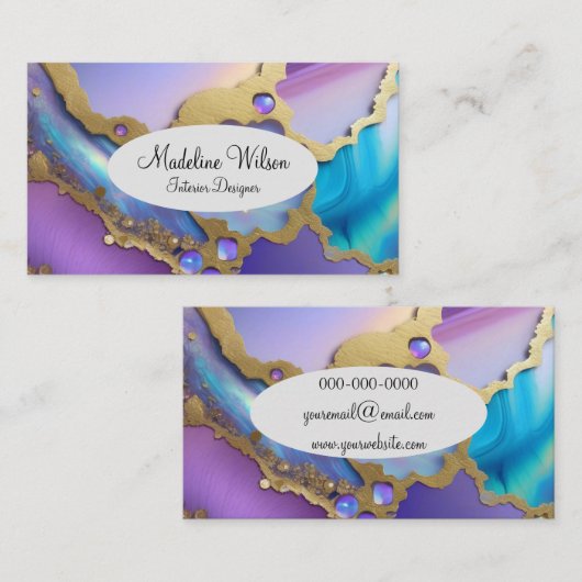 Paarse, blauwe en gouden achtergrond visitekaartje (Voorkant / Achterkant)