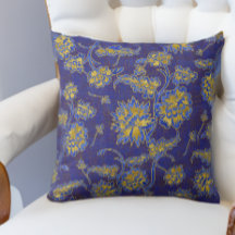 Paarse Blauwe en Gouden Bloemen Chintz