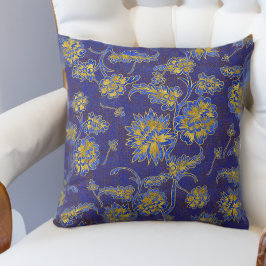 Paarse Blauwe en Gouden Bloemen Chintz Kussen