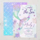 Paarse blauwe en gouden zeemeermin onder het Zee Kaart (Voorkant / Achterkant)