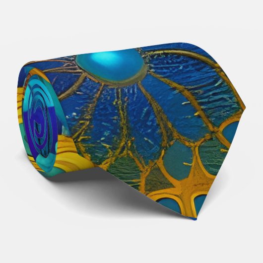 Paarse, blauwe en goudflorale abstract stropdas (Opgerold)