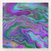 Paarse, blauwe en groene fluïde kunst glazen onderzetter (Voorkant)
