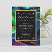 Paarse, Blauwe en Groene Glitter Agaat Sweet Sixte Kaart (Staand voorkant)