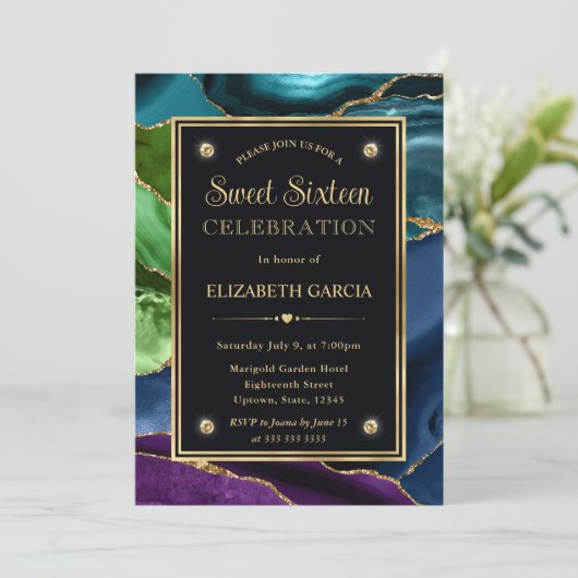 Paarse, Blauwe en Groene Glitter Agaat Sweet Sixte Kaart (Staand voorkant)