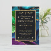 Paarse, Blauwe en Groene Glitter Agaat Wedding Kaart (Staand voorkant)