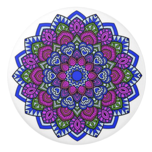 Paarse, blauwe en groene Mandala Ceramic Knob Keramische Knop (Voorkant)