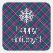 Paarse, blauwe en groene plaid vierkante sticker (Voorkant)