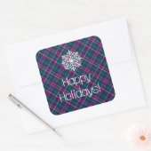 Paarse, blauwe en groene plaid vierkante sticker (Envelop)