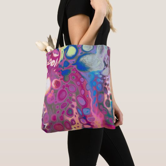 Paarse, blauwe en roze digitale moderne Abstracte Tote Bag (Dichtbij)