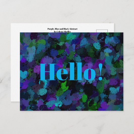 Paarse, Blauwe en Zwarte Abstract Briefkaart (Voorkant / Achterkant)