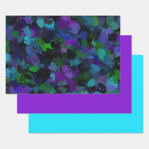 Paarse, Blauwe en Zwarte Abstract Inpakpapier Vel