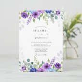 Paarse Blauwe Etherische Botanische Bruiloft Kaart (Staand voorkant)