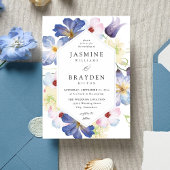 Paarse blauwe Floral bruiloft Kaart