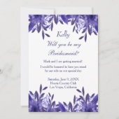 Paarse Blauwe Floral Foliage Bridesmaid Kaart (Voorkant)