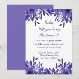 Paarse Blauwe Floral Foliage Bridesmaid Kaart