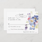 Paarse Blauwe Floral geen Mal RSVP (Voorkant / Achterkant)