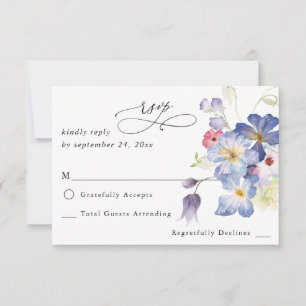 Paarse Blauwe Floral geen Mal RSVP Kaartje