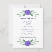 Paarse Blauwe Floral Greenery Foliage Save the Dat Aankondiging (Voorkant)